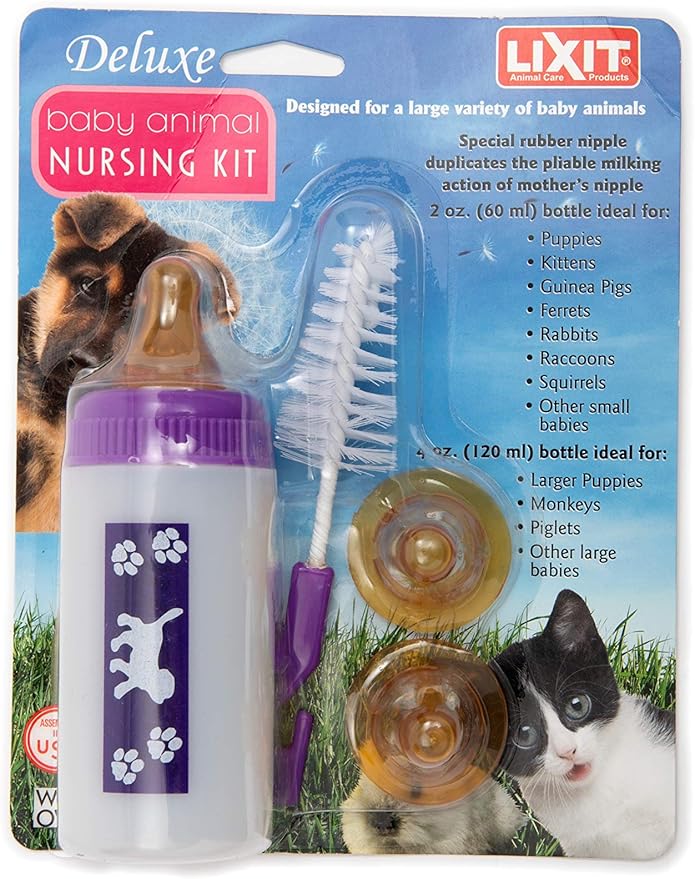 Lixit Nursing Bottle Kits for Puppies, Kittens, Guinea Pigs, Ferrets, Rabbits, Raccoons, Squirrels and Other Pets That need hand feeding (4 Ounce (Pack of 1), Clear)