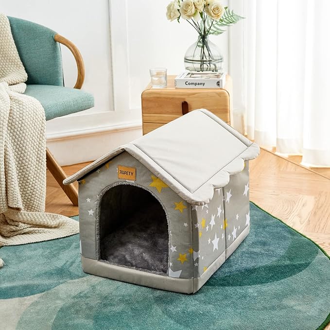 Jiupety Cozy Pet Bed House, Indoor/Outdoor Pet House, L Size for Cat and Medium Dog, Warm Cave Sleeping Nest Bed for Cats and Dogs, Gray