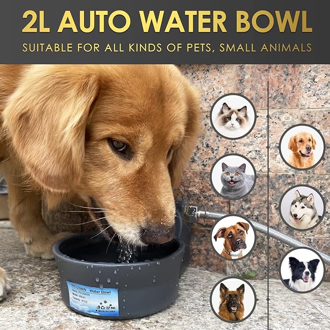 Automatic Dog Water Bowl Dispenser Patented 70OZ Water Dispenser for Dogs 2L Water Bowl Fit 3/4in GHT Male Connector Outdoor Auto Water Bowl Include Automatic Water Fill Valve Adapter 5ft Water Hose