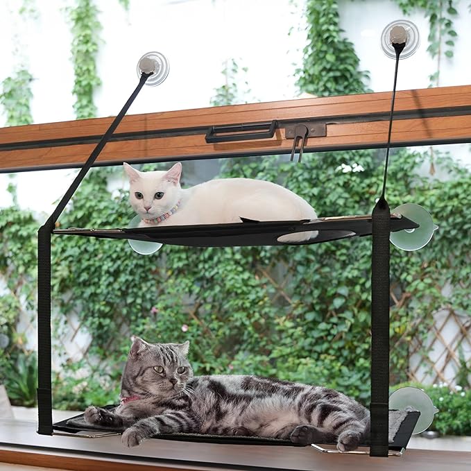 Cat Window Perch Folding Large Cat Hammock for Window Metal Frames Up to 50lb 2 Tiers Cat Window Bed Soft Mats Sunny Shelf