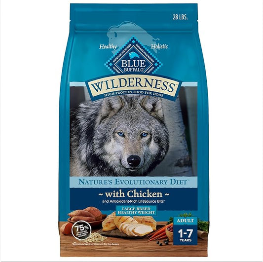 Blue Buffalo Wilderness Natural High-Protein Healthy Weight Dry Food for Large Breed Adult Dogs, Chicken Recipe, 28-lb. Bag