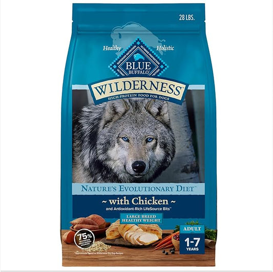 Blue Buffalo Wilderness Natural High-Protein Healthy Weight Dry Food for Large Breed Adult Dogs, Chicken Recipe, 28-lb. Bag