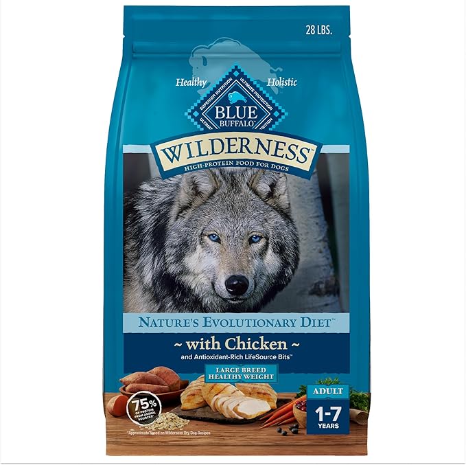 Blue Buffalo Wilderness Natural High-Protein Healthy Weight Dry Food for Large Breed Adult Dogs, Chicken Recipe, 28-lb. Bag