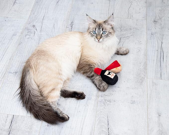 Pearhead Pet Cheese and Wine Plush Cat Toys, Set of 2, Wine and Cheese Catnip Toys, Crinkle Cat Toys, Cat Owner Valentine's Day Keepsake