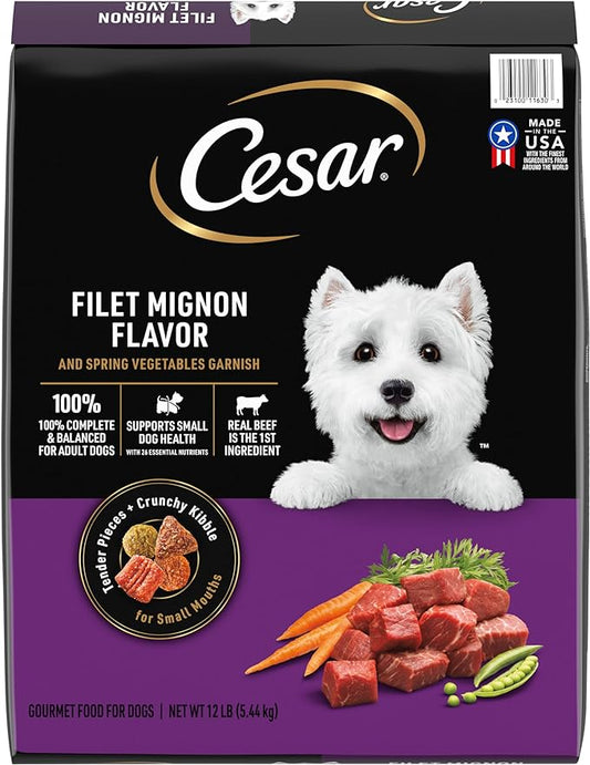 CESAR Small Breed Adult Dry Dog Food Filet Mignon Flavor with Spring Vegetables Garnish Dog Kibble, 12 lb. Bag