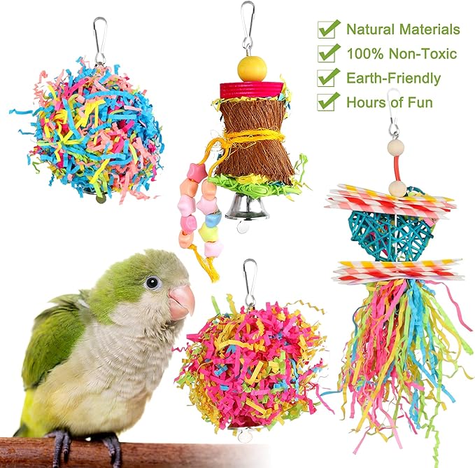 YUEPET 4 Pack Bird Shredder Toys Small Parrot Chewing Toys Parrot Cage Foraging Hanging Toy for Small Bird Parakeets Parrotlets Lovebirds Cockatiels