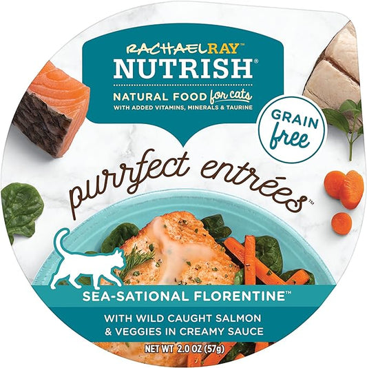 Rachael Ray Nutrish Purrfect Entrees Natural Wet Cat Food with Added Vitamins, Minerals & Taurine, Wild Caught Salmon, 2 Ounce Cup (Pack of 12), Grain Free