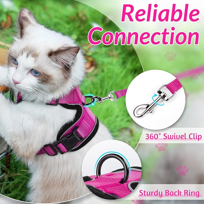 rabbitgoo Cat Harness and Leash for Walking, Escape Proof Soft Adjustable Vest Harnesses for Cats, Easy Control Breathable Reflective Strips Jacket, Rose Red, XS