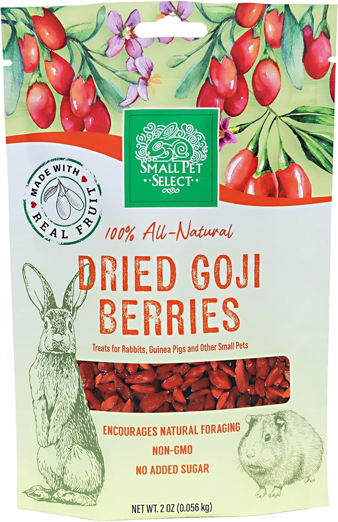 Small Pet Select - Dried Goji Berries, a Natural Treat for Rabbits, Guinea Pigs, Chinchillas, Gerbils, Hamsters, Mice, and Rats, 2oz (Pack of 2)