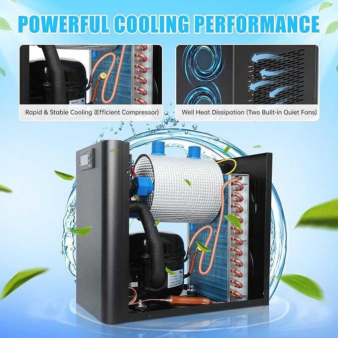 Aquarium Chiller for Fish Tank - Water Chiller with Quiet Design Compressor - Refrigeration for Hydroponic System Axolotl Jellyfish Coral (160L)