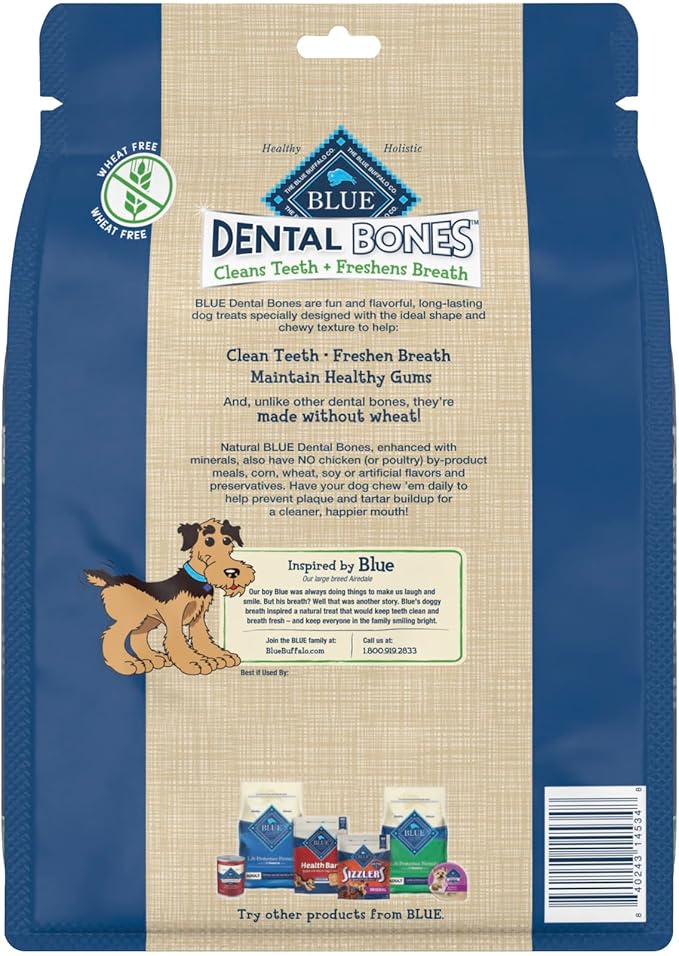 Blue Buffalo Dental Bones Mini Natural Dental Chew Dog Treats, (5-15 lbs) 36-oz Bag