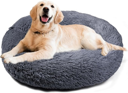 Aurako Cat Bed Dog Bed Round Cushion Pet Bed Mat Ultra Soft Plush Donut Sofa Comfortable Pillow Machine Washable Pet Cuddle Beds for Kitten Small Medium Large Dogs Cats 28" Dark Gray