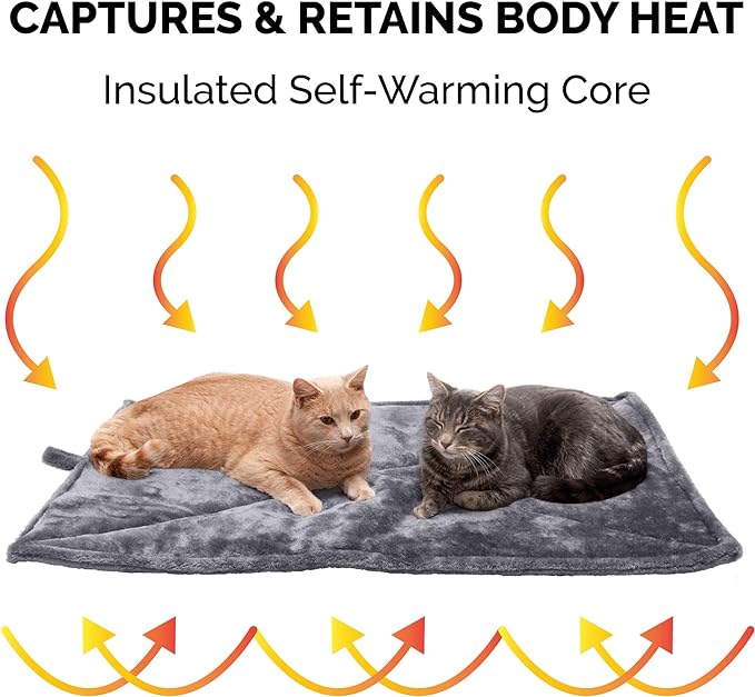 Furhaven ThermaNAP Self-Warming Cat Bed for Indoor Cats & Large/Medium Dogs, Washable & Reflects Body Heat - Quilted Faux Fur Reflective Bed Mat - Gray, Large