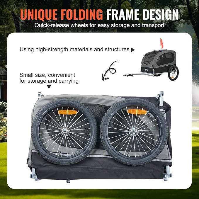 VEVOR Dog Bike Trailer, Supports up to 66/88/100 lbs, Pet Cart Bicycle Carrier, Easy Folding Frame with Quick Release Wheels, Universal Bicycle Coupler, Reflectors, Flag, Collapsible to Store