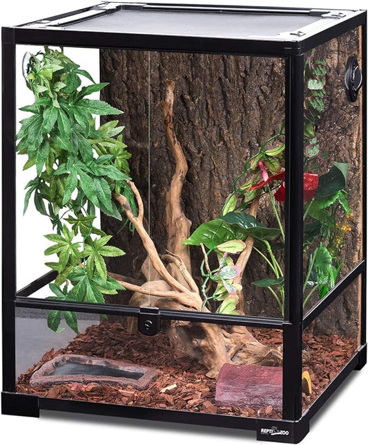 REPTI ZOO Reptile Glass Terrarium, 18" x 18" x 24" Front Opening Terrarium with Double Hinge Door & Top Screen Ventilation, 30 Gallon Tank Large Reptile Terrarium (Knock-Down)