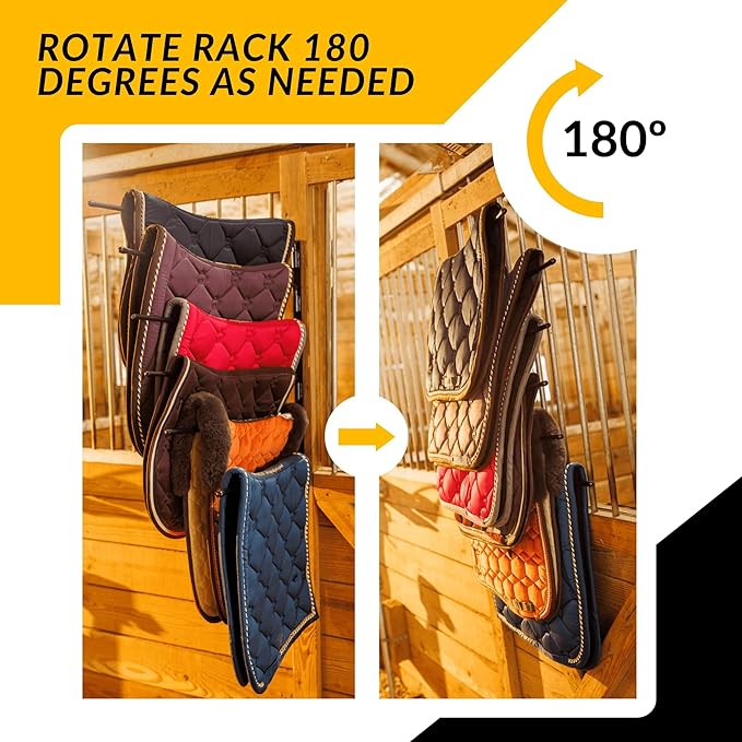 Saddle Pad Rack - Horse Blanket Holder | Heavy Duty 180 Degree Swing-Out Wall Mount | Six (6) Well-Spaced, Extra-Long Rack Arms for Various Accessories | USA Designed (3)