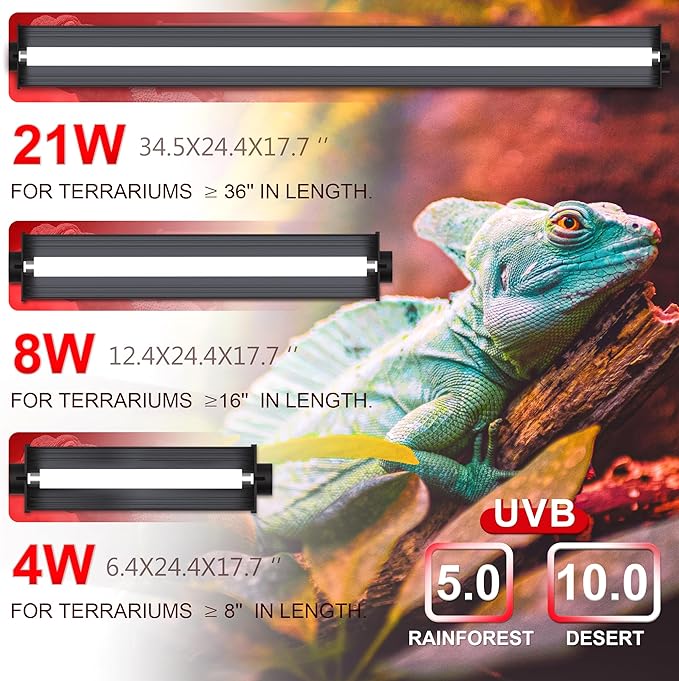 4W Reptile T5 HO UVB Light Hood, Reptile Lamp Hood with UVB 5.0 Lamp Tube, Suitable for Rainforest Reptiles(4W-7 Inches)