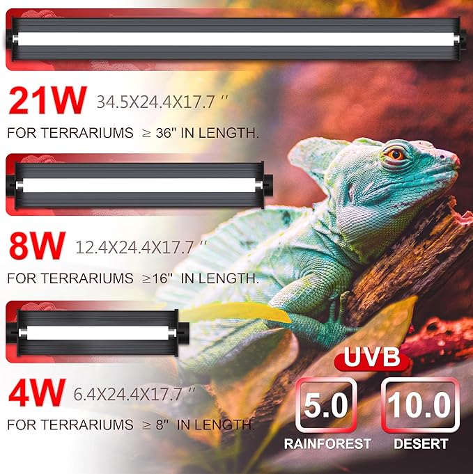 21W Reptile T5 HO UVB Light Hood, Reptile Lamp Hood with UVB 10.0 Lamp Tube, Suitable for Desert Reptiles(21W-35 Inches)