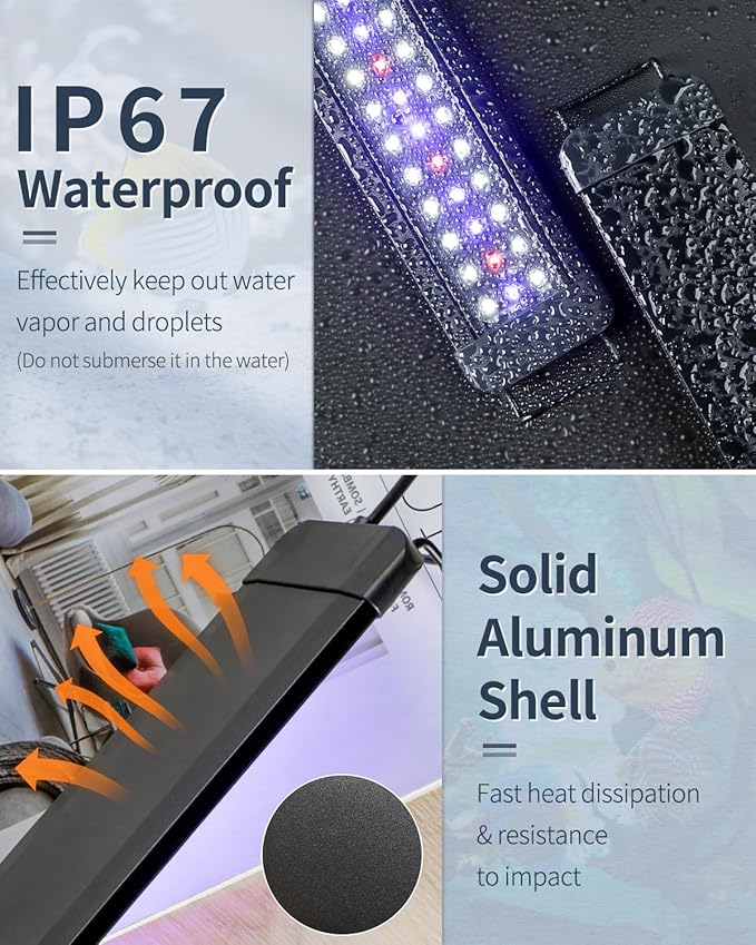 Pawfly 16 W Aquarium LED Light for 24 to 30 Inch Extendable Fish Tank Light with Full Spectrum Brilliant White Blue Red Lights with Daytime & Night Modes Timer Auto On/Off Adjustable Brightness