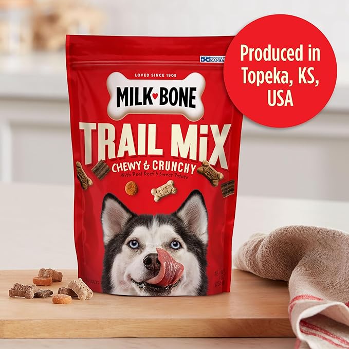 Milk-Bone Trail Mix Chewy & Crunchy Dog Treats, Real Beef & Sweet Potato, 9 Ounce (Pack of 6)