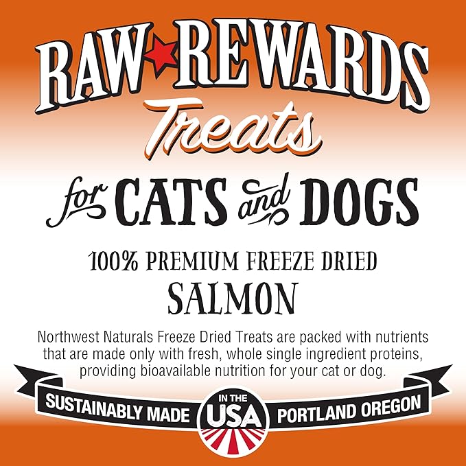 Northwest Naturals Raw Rewards Freeze-Dried Salmon Treats for Dogs and Cats - Bite-Sized Pieces - Healthy, 1 Ingredient, Human Grade Pet Food, All Natural - 2.5 Oz (Packaging May Vary)