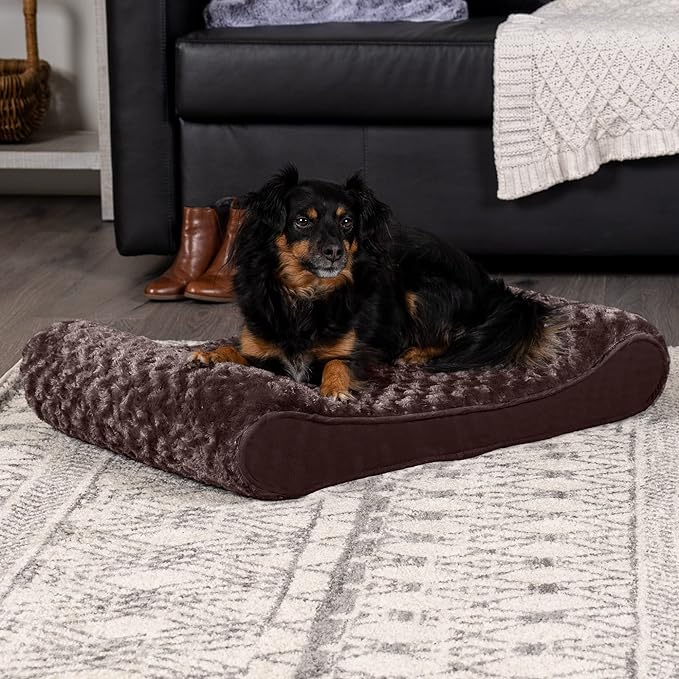 Furhaven Orthopedic Dog Bed for Medium/Small Dogs w/ Removable Washable Cover, For Dogs Up to 23 lbs - Ultra Plush Faux Fur & Suede Luxe Lounger Contour Mattress - Chocolate, Medium