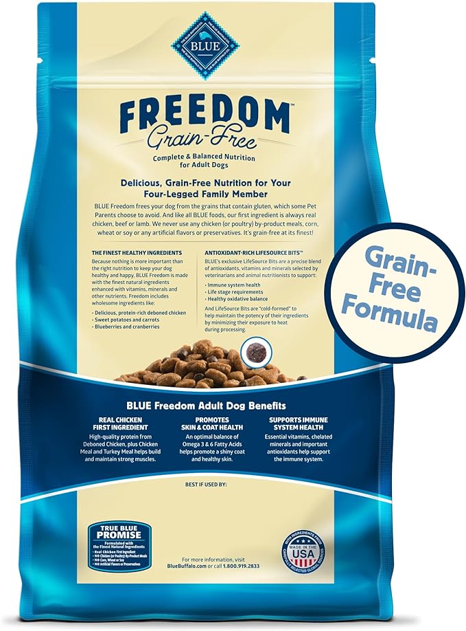 Blue Buffalo Freedom Grain Free Natural Adult Dry Dog Food, Chicken 11-lb