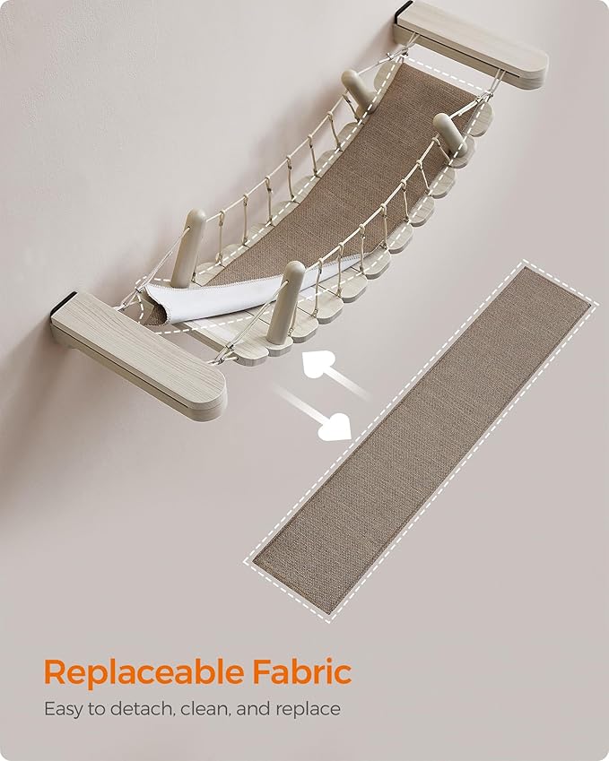 Feandrea Clickat Collection - No.003 Cat Bridge, Extremely Quick Assembly, Unlimited Expandability, Replaceable Module and Fabric Pad, Wall-Mounted Cat Perch for Indoor Cats, Cat Wall Furniture