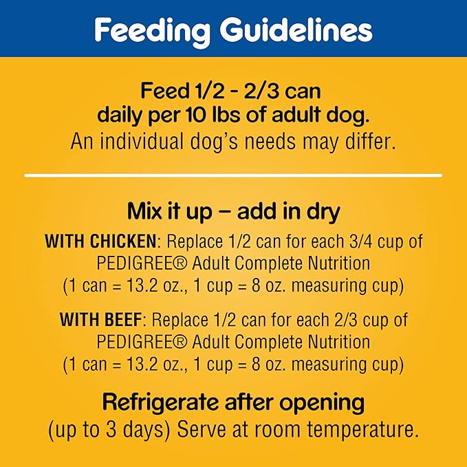 PEDIGREE CHOPPED GROUND DINNER Adult Canned Soft Wet Dog Food Variety Pack, with Chicken and with Beef, 13.2 oz. Cans (Pack of 12)