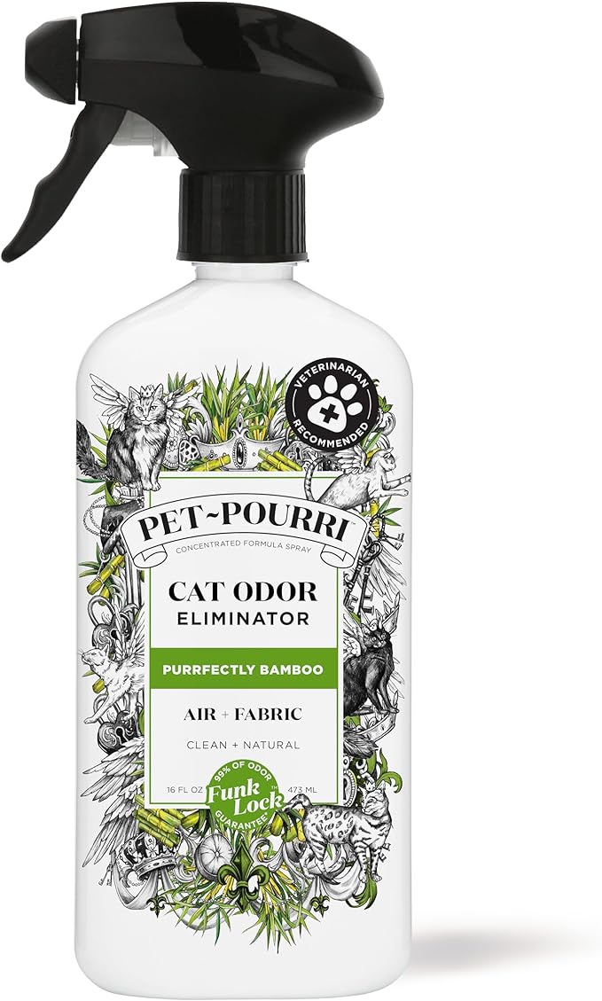 Pet-Pourri Pet Odor Air + Fabric Odor Eliminator Spray, Purrfectly Bamboo, 16 Fl Oz