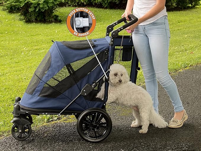 Pet Gear NO-Zip Pet Stroller with Dual Entry, Push Button Zipperless Entry for Single or Multiple Dogs/Cats, Pet Can Easily Walk in/Out, No Need to Lift Pet, Gel-Filled Tires, 1 Model, 4 Colors