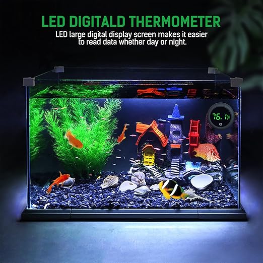 Fish Tank Digital Thermometer Accurate LED Display to ±0.9°F Tank Thermometer Aquarium Temperature Measurement Suitable for Fish, Axolotl, Turtle or Aquatic