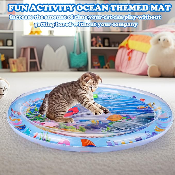 Palksky Cat Water Mat for Cats, Upgraded-Thicken Unbreakable Cat Splash Play Mat, Cat Water Play Mat for Indoor Cats, Interactive Cat Toys for Self Play