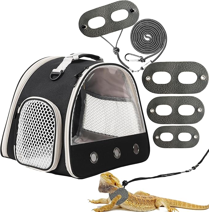 Guinea Pig Carrier,Guinea Pig Carrier for 2,Reptile Travel Carrier for Lizards Sugar Glider Hedgehog Rat Parrot Birds (Black, Carrier+Harness Leash)