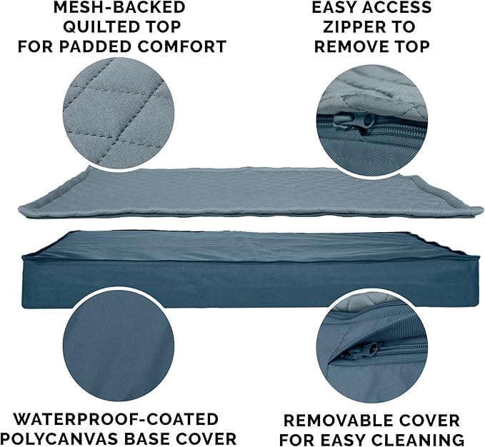 Furhaven Water-Resistant Orthopedic Dog Bed for Large Dogs w/ Removable Quilt Top & Washable Cover, For Dogs Up to 95 lbs - Indoor/Outdoor Quilt Top Convertible Mattress - Calm Blue, Jumbo/XL
