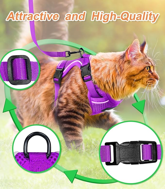 Cat Harness and Leash Set [ MAX Safety Third Generation ] Escape Proof Soft Adjustable Cat Leash Breathable Comfortable Vest Easy to Wear Kitten Harness for Outdoor Walking