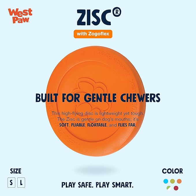 West Paw Zogoflex Zisc Dog Flying Disc, High Flying Aerodynamic Disc for Dogs Puppy – Lightweight, Floatable Disc for Fetch, Tug of War, Catch, Play – Doubles as Food/Water Bowl, Small 6.5", Tangerine