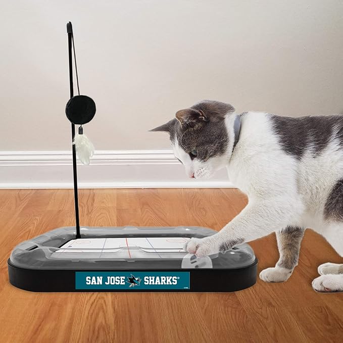 Pets FIrst Cat Scratching Toy NHL San Jose Sharks Hockey Field Cat Scratcher Tiy with Interactive Cat Ball Bell in Tracks. 5-in-1 CAT Toy