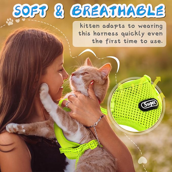 Supet Cat Harness and Leash Set for Small to Large Cats Adjustable Cat Vest Harness with Reflective Trim Universal Cat Leash and Harness for Cats/Puppies Outdoor Walking