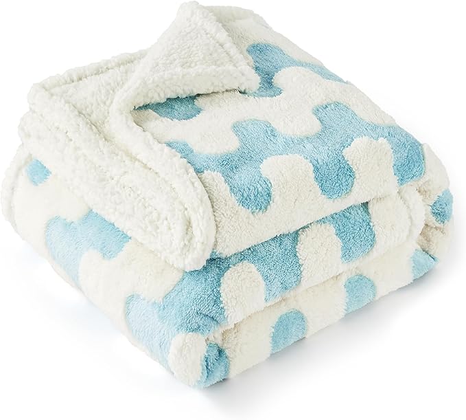 Lesure Waterproof Dog Blanket for Large Dogs - Washable Double Sided Dog Blankets with Warm Jacquard Shag and Soft Sherpa Fleece, Pet Cat blanket for Bed Protection, 3D Textured Wave, Blue