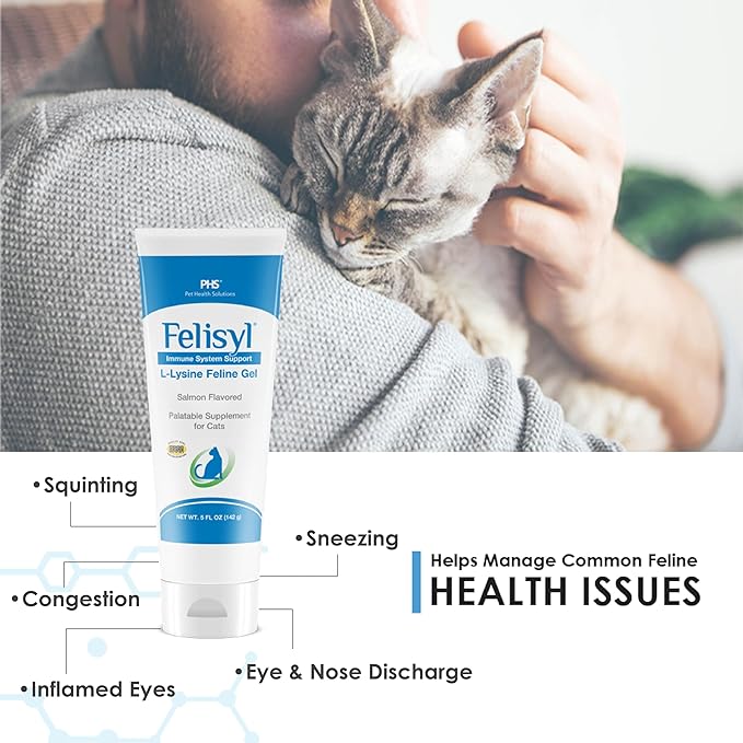 L-Lysine Gel for Cats - Immune System Support - Supplement Support for Healthy Tissue, Respiratory, and Vision - Salmon-Flavored - Made in The USA - 5 oz