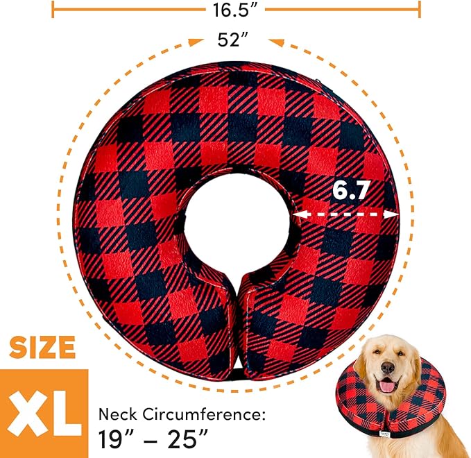 BENCMATE Protective Inflatable Collar for Dogs and Cats - Soft Pet Recovery Collar Does Not Block Vision E-Collar (XLarge, Plaid)