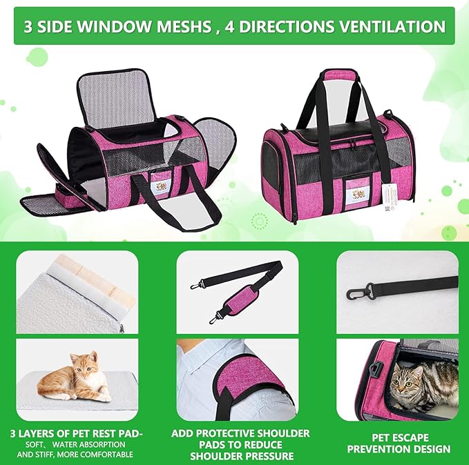 Extra Large Pet Carrier 20 lbs+, Soft Sided Cat Carriers for Large Cats Under 25 lbs, Folding Big Dog Carrier 20"x13"x13", Cat Carrier for 2 Cats Travel Carrier -Large- Red