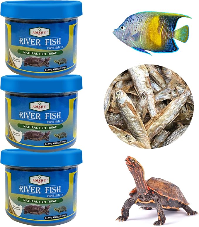 Amzey 3 Pack 0.8Oz (Total 2.4Oz or 68Gram Dried River Fish - Natural Food for Turtles, Terrapins, Reptiles and Large Tropical Fish