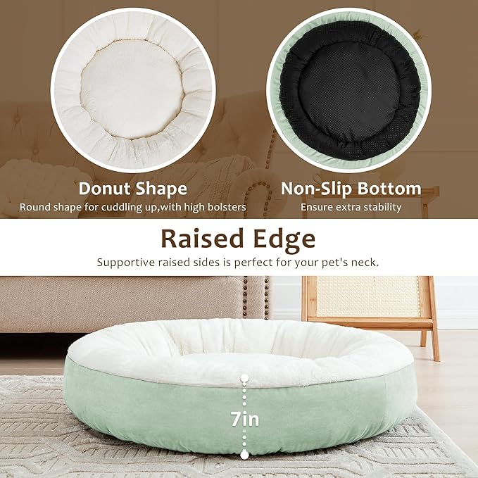Love's cabin Round Donut Cat and Dog Cushion Bed, 25in Pet Bed for Small or Medium Dogs, Anti-Slip & Water-Resistant Bottom, Soft Durable Fabric Pet Beds, Washable Calming Cat & Dog Bed Teal