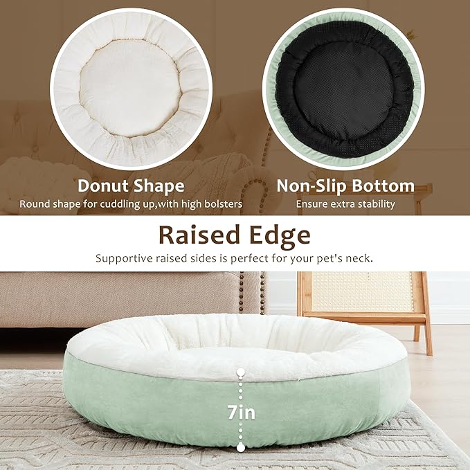 Love's cabin Round Donut Cat and Dog Cushion Bed, 30in Pet Bed for Medium or Large Dogs, Anti-Slip & Water-Resistant Bottom, Soft Durable Fabric Pet beds, Washable Calming Cat & Dog Bed Teal