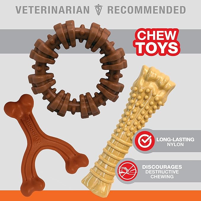 Nylabone Power Chew Customer Favorites Dog Toy Bundle, Indestructible Dog Chew Toys for Aggressive Chewers, 3 Shapes and Flavors, Flavor Medley, Large/Giant (3 Count)