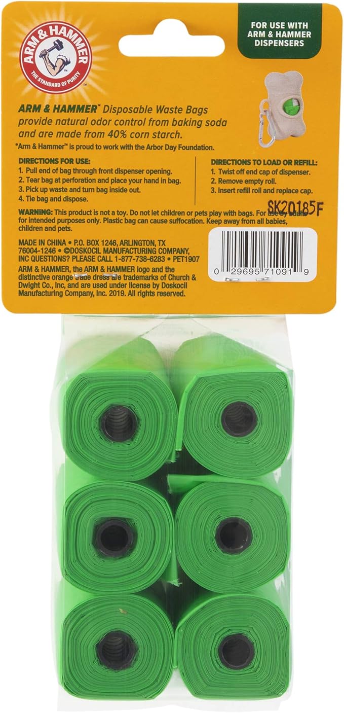 Arm & Hammer Durable Disposable Dog And Cat Waste Bags With Activated Baking Soda, 90 Dog Poop Bags, Plant-Based 9 x 14 Inches