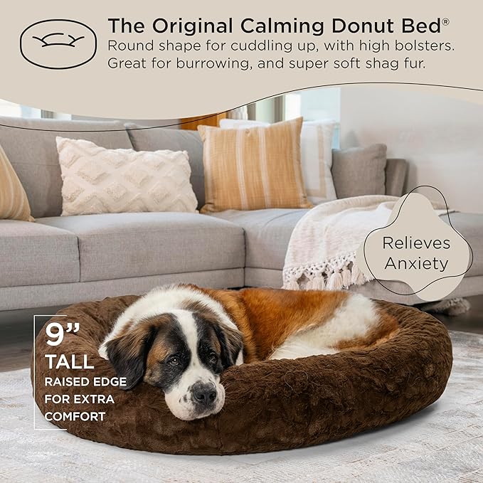 Best Friends by Sheri The Original Calming Donut Cat and Dog Bed in Lux Fur Dark Chocolate, Extra Large 45"