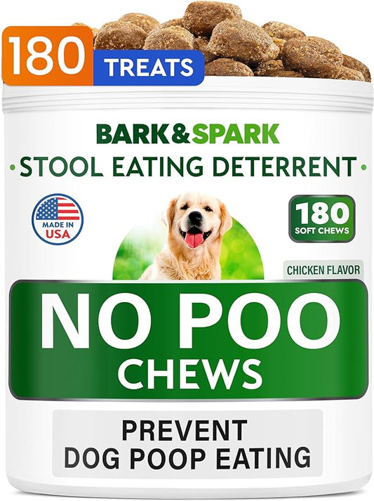 NO POO Treats - Prevent Dog Poop Eating - Coprophagia Treatment - Stool Eating Deterrent - Probiotics & Enzymes - Digestive Health + Breath Aid - Made in USA - 180 Chews